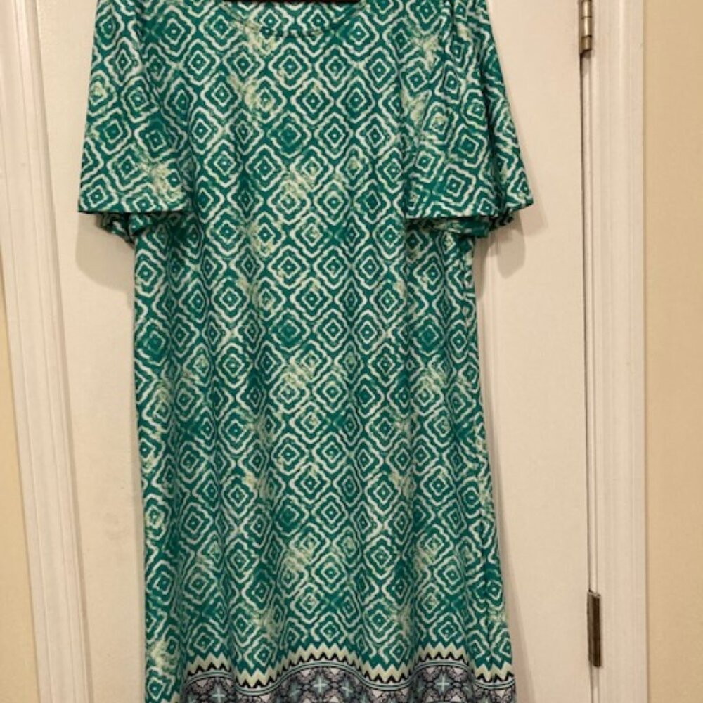 Kim Rogers Blue and Green Print dress, Women's size Large Petite, Like new. $5